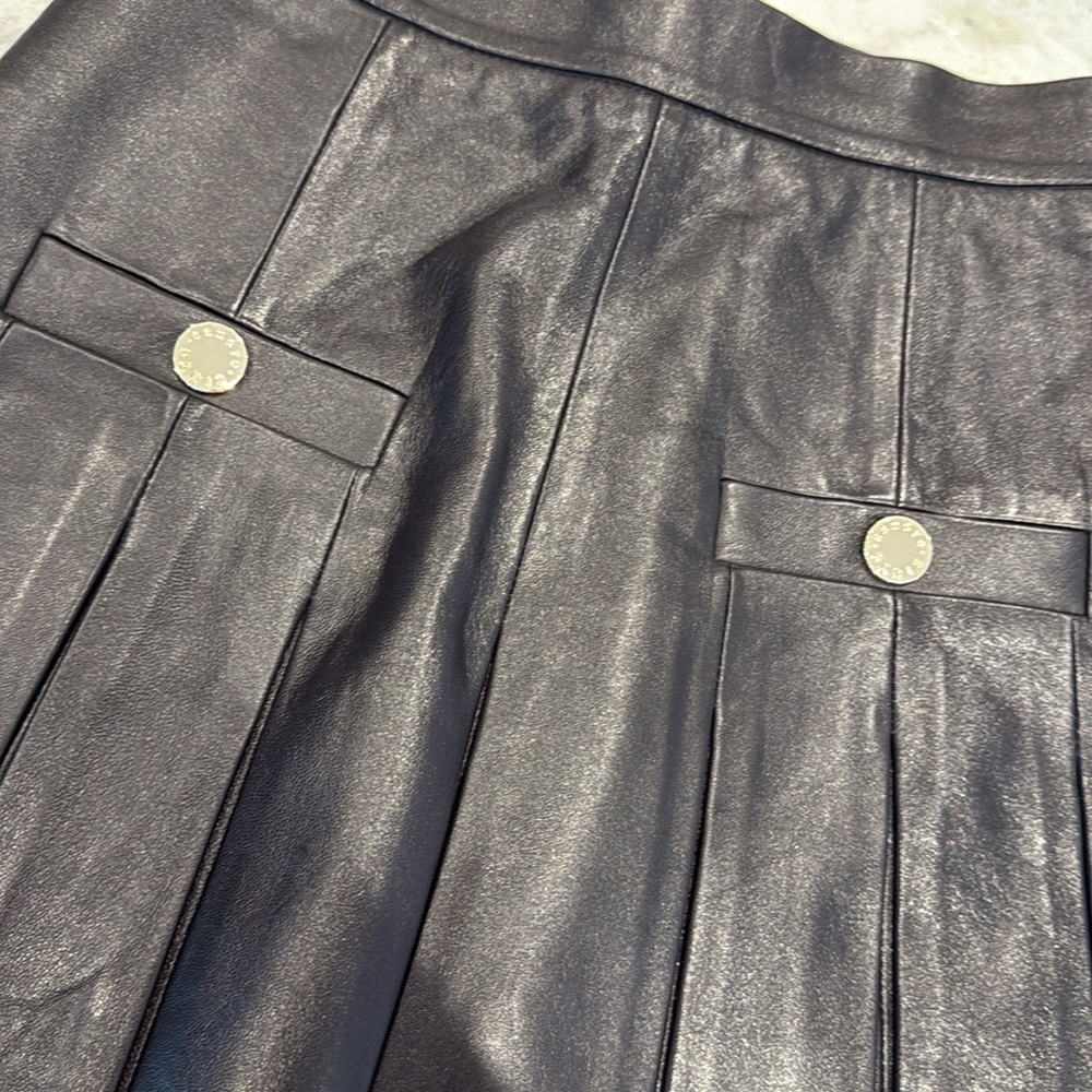Sandro Black Leather Pleated Skirt 0 - Picture 4 of 9